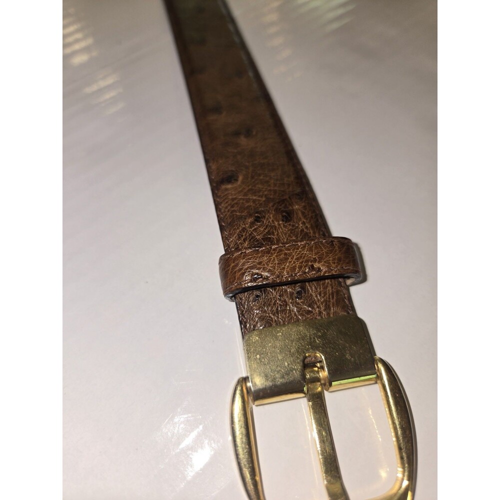 Bally Men's Brown Ostrich Pattern Leather Belt Gold Tone Buckle Size 38